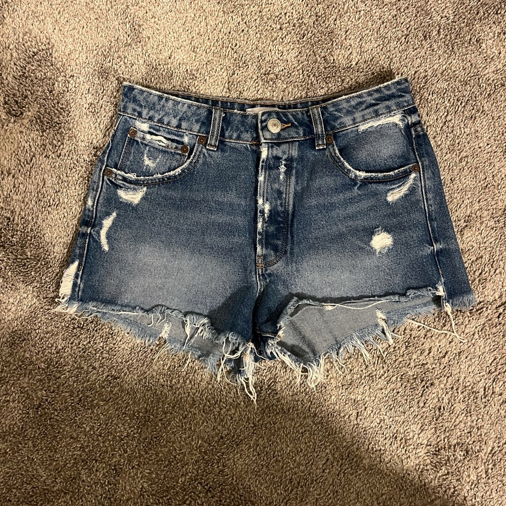 Zara Blue Distressed Jean Shorts